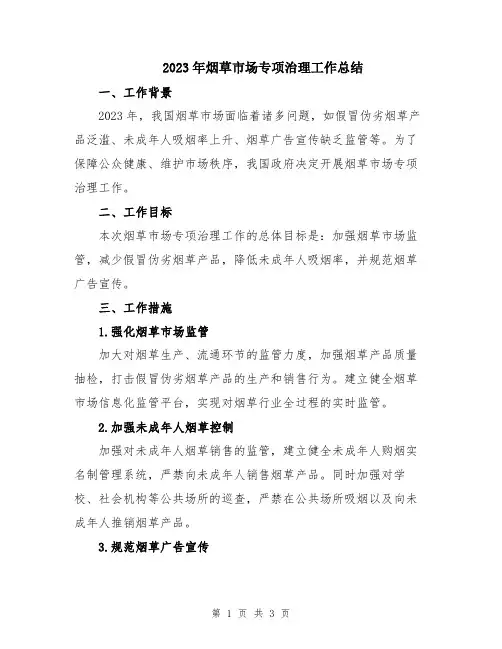 2023年烟草市场专项治理工作总结