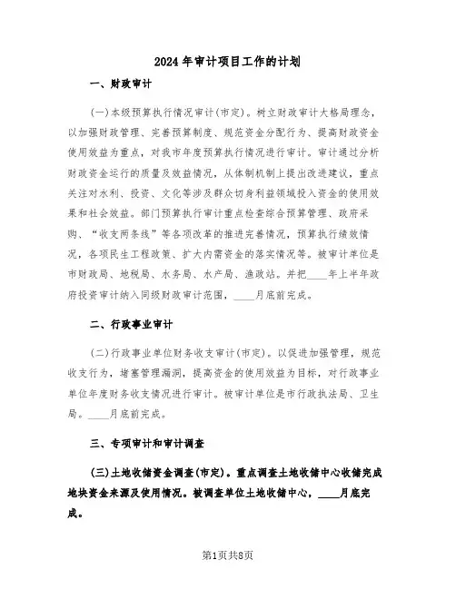 2024年审计项目工作的计划(二篇)
