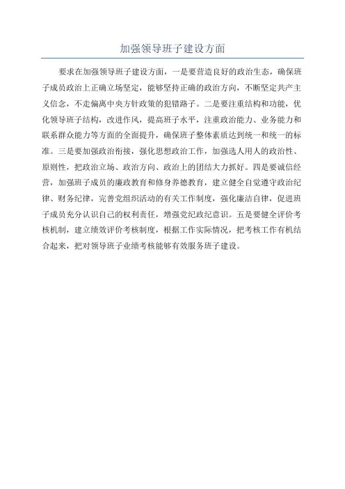 加强领导班子建设方面