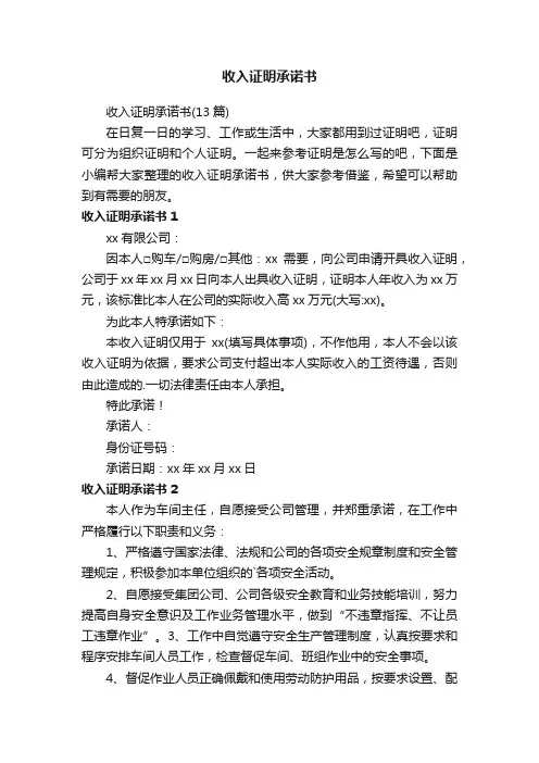 收入证明承诺书（13篇）