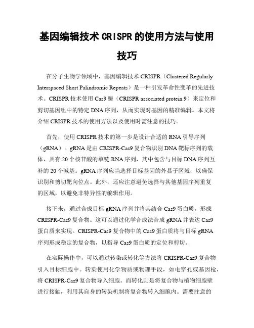 基因编辑技术CRISPR的使用方法与使用技巧