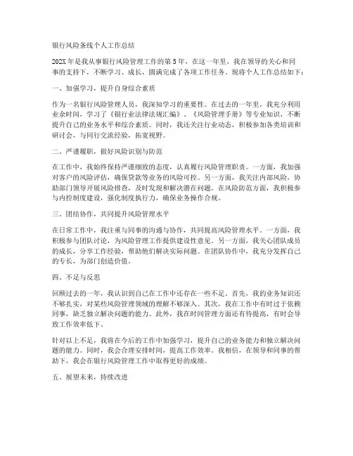 银行风险条线个人工作总结