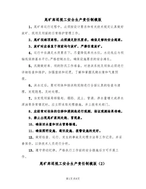 尾矿库巡视工安全生产责任制模版（3篇）