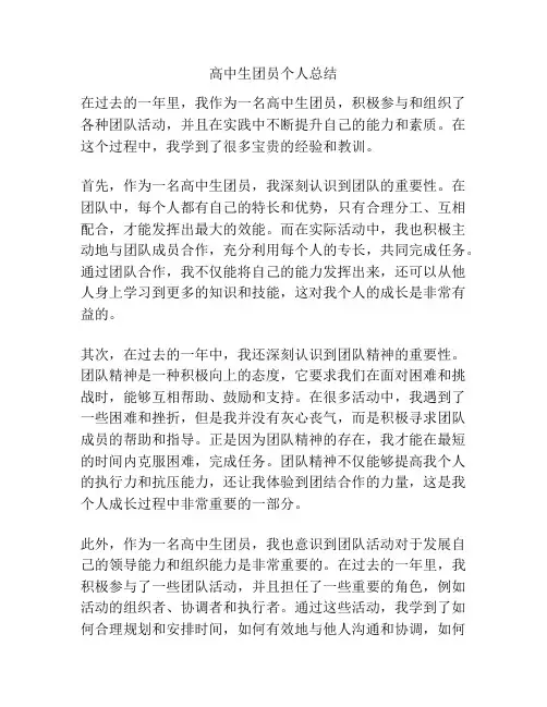 高中生团员个人总结