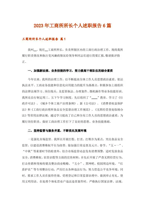2023年工商所所长个人述职报告6篇