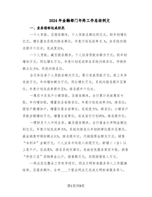 2024年金融部门年终工作总结例文（5篇）