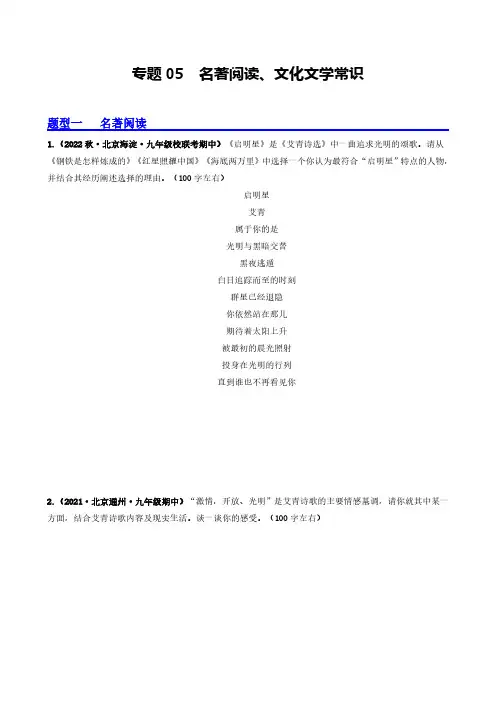 专题05  名著阅读、文化文学常识(北京专用)(原卷版)