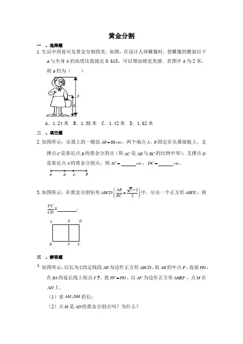 北师大版九年级上册数学《黄金分割》同步练习(含答案)