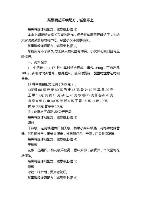 某黑鸭超详细配方，诚意奉上