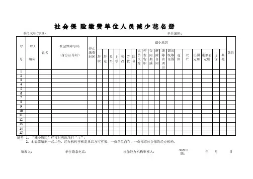 社会保险缴费单位人员减少花名册