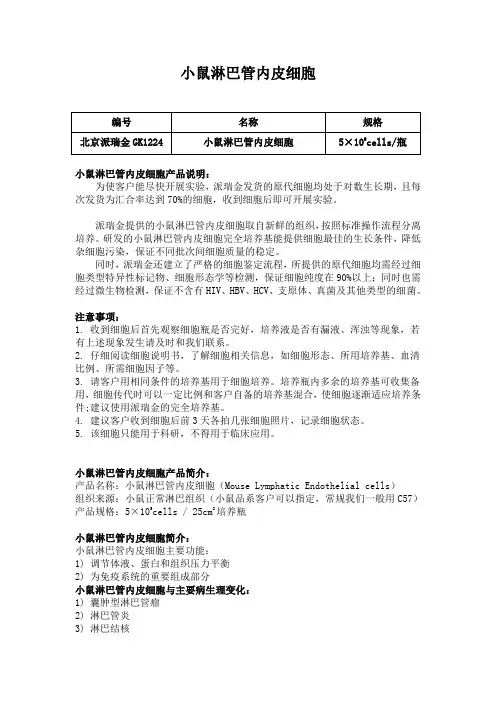 小鼠淋巴管内皮细胞使用说明