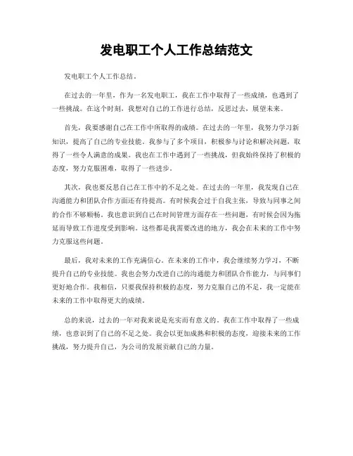 发电职工个人工作总结范文