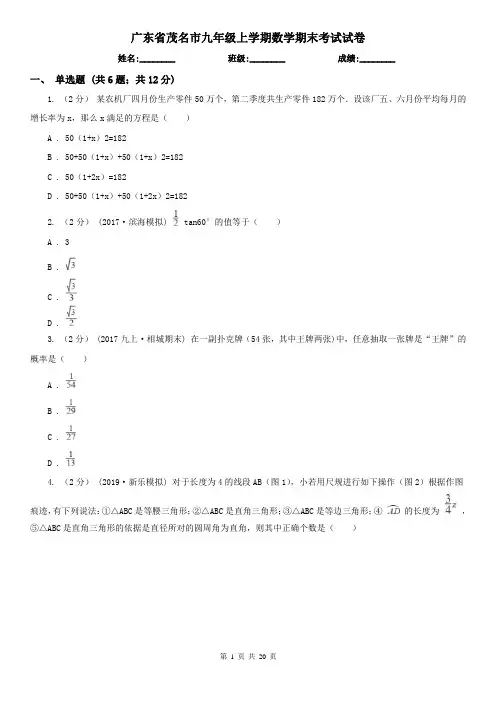 广东省茂名市九年级上学期数学期末考试试卷