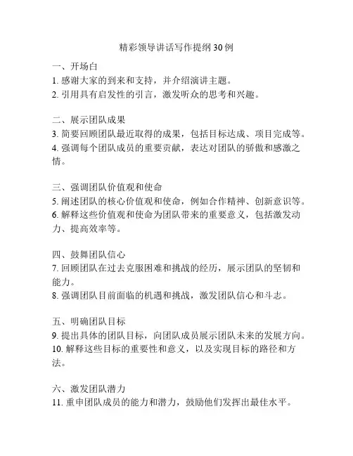 精彩领导讲话写作提纲30例