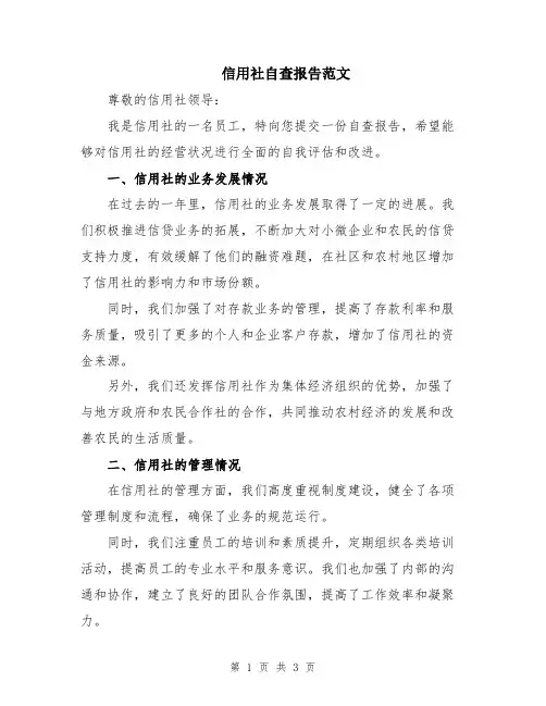 信用社自查报告范文