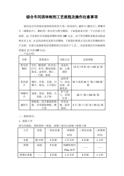 综合车间固体制剂工艺流程及操作注意事项