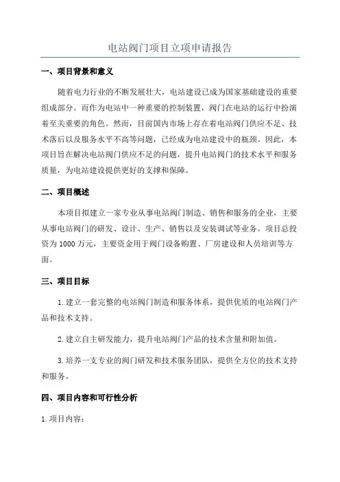 电站阀门项目立项申请报告