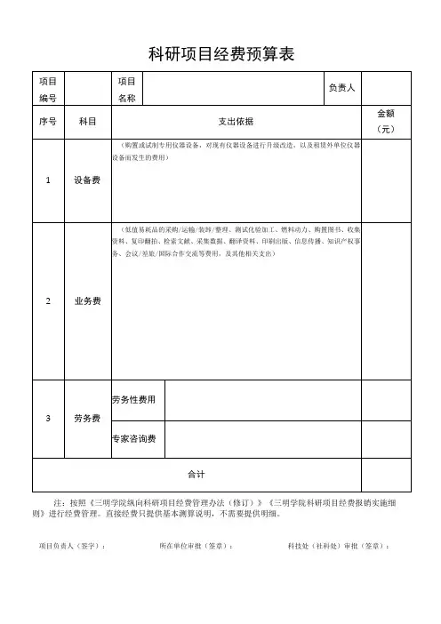 科研项目经费预算表