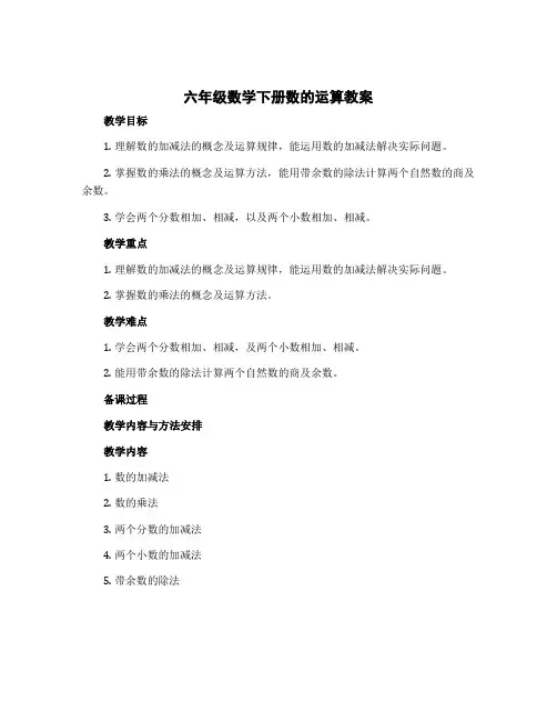 六年级数学下册数的运算教案 北师大版