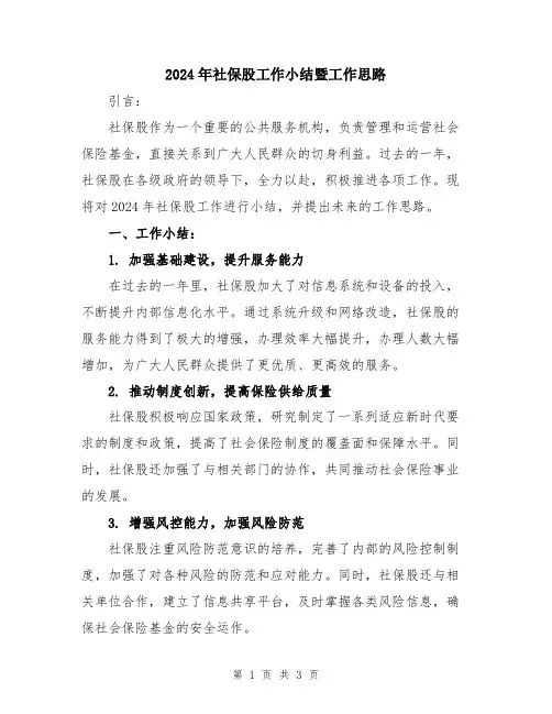 2024年社保股工作小结暨工作思路