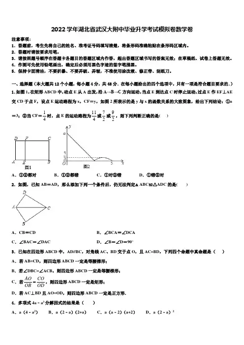 2022学年湖北省武汉大附中毕业升学考试模拟卷数学卷(含答案解析)