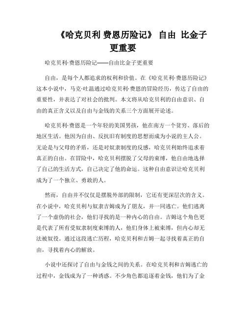         《哈克贝利 费恩历险记》 自由  比金子更重要 