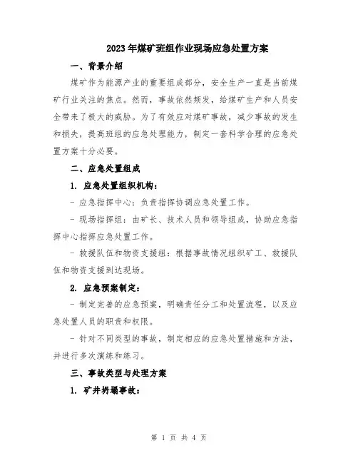 2023年煤矿班组作业现场应急处置方案