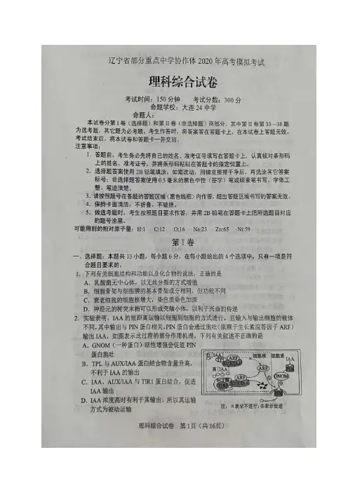 辽宁省部分重点中学2020届高三下学期5月高考模拟考试理科综合试题(含答案)