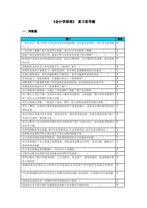 会计学原理复习思考题