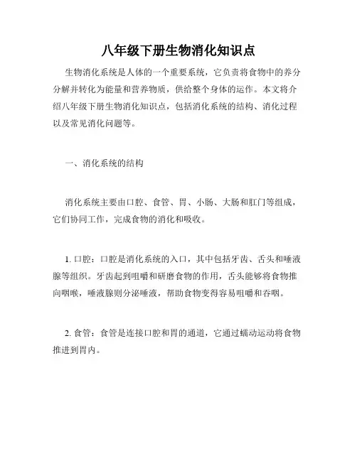 八年级下册生物消化知识点