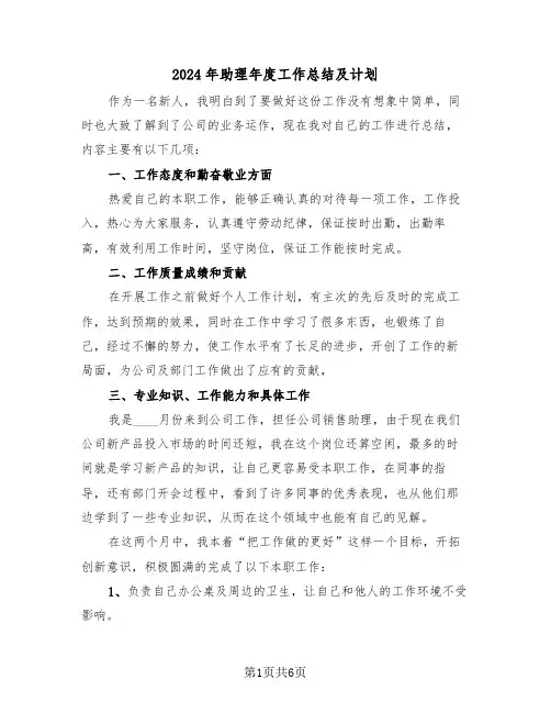 2024年助理年度工作总结及计划(3篇)