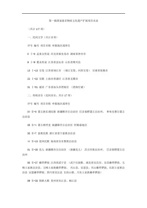 第一批国家级非物质文化遗产扩展项目名录