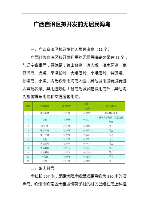 广西自治区拟开发的无居民海岛