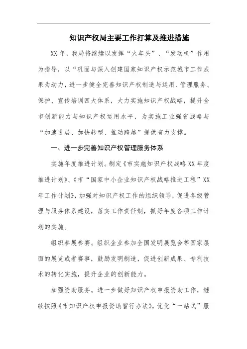 知识产权局主要工作打算及推进措施