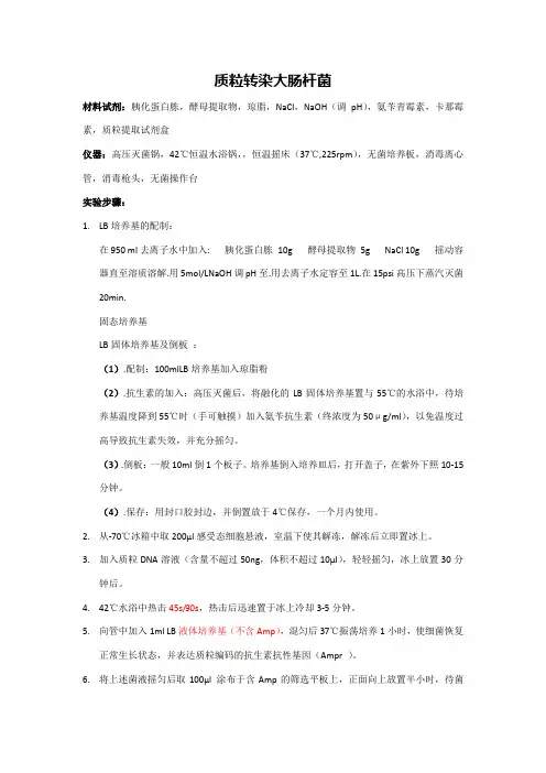 质粒转染实验步骤