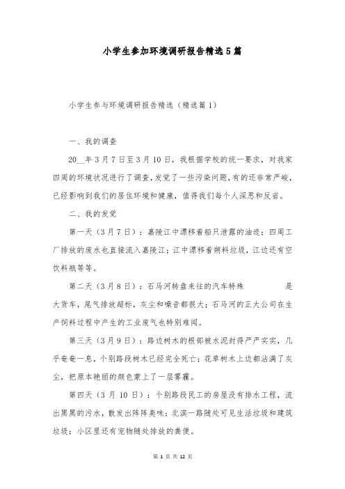 小学生参加环境调研报告精选5篇