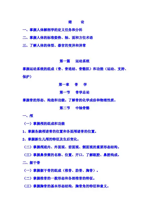 系统解剖学大纲