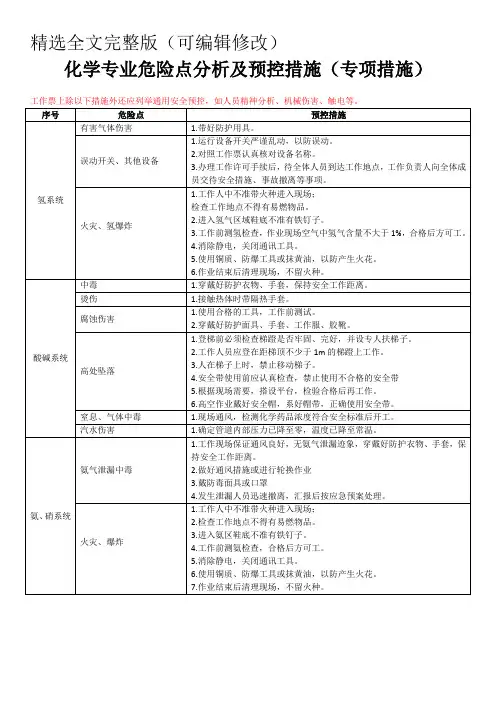 发电厂化学专业危险点分析及预控措施精选全文