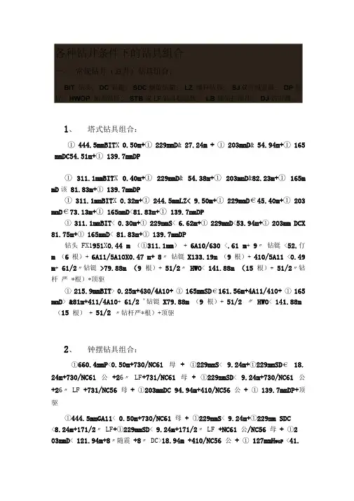各种钻井条件下的钻具组合