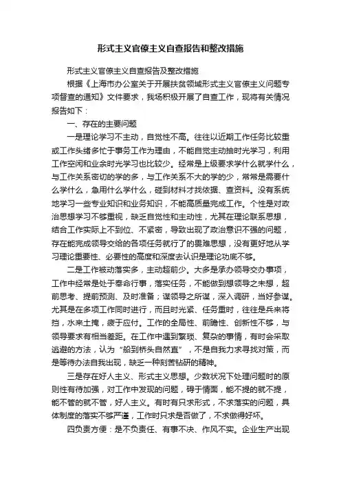 形式主义官僚主义自查报告和整改措施