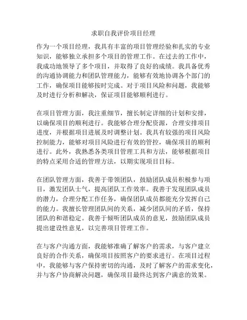 求职自我评价项目经理