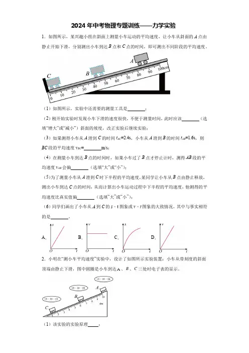2024年中考物理专题训练——力学实验(解析版)