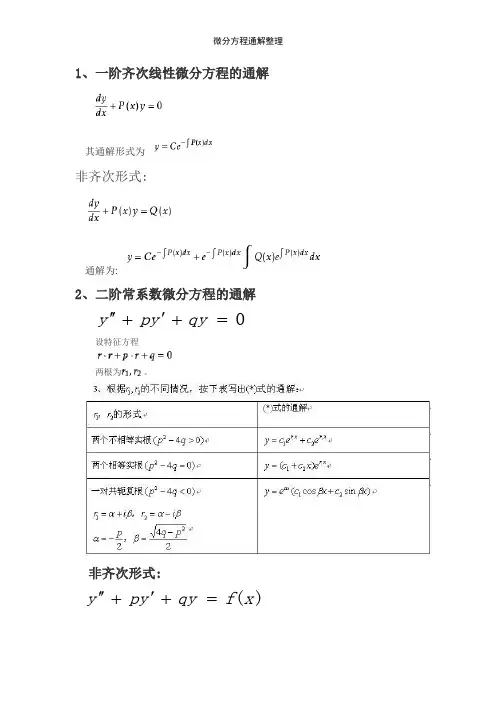 微分方程通解整理