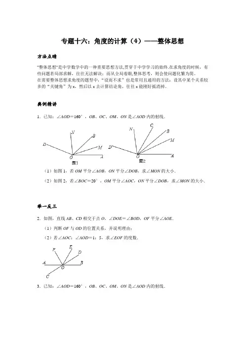 16 专题十六：角度的计算(4)——整体思想(方法专题);人教版七年级上学期培优专题讲练(含答案)