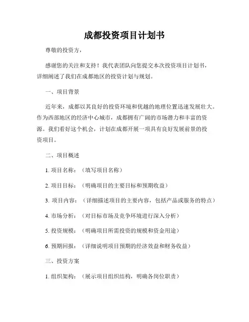成都投资项目计划书