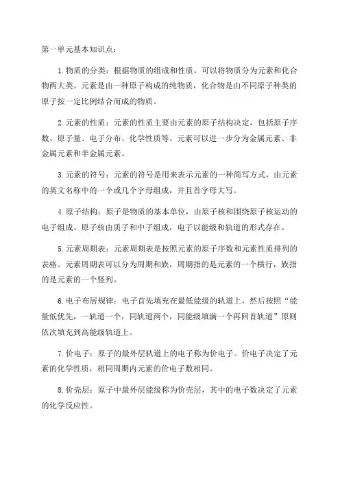 九年级化学第一二单元基本知识点