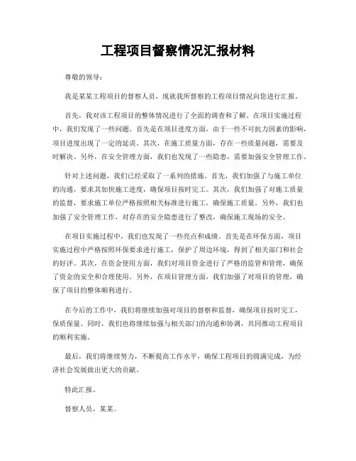 工程项目督察情况汇报材料