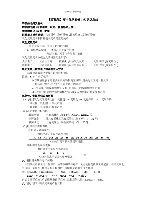 【苏教版】高中化学必修1知识点总结(完整版)