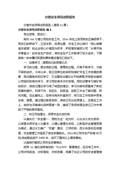 分管安全领导述职报告