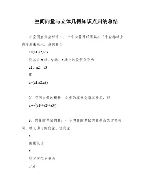 空间向量与立体几何知识点归纳总结